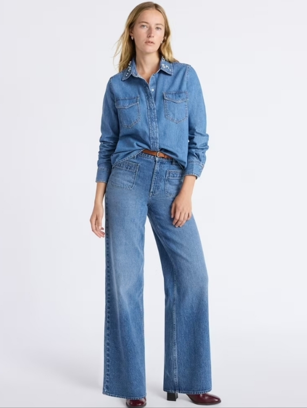 Free Assembly Wide Leg Jeans with Patch Pockets, 12, Blue - Picture 2 of 5